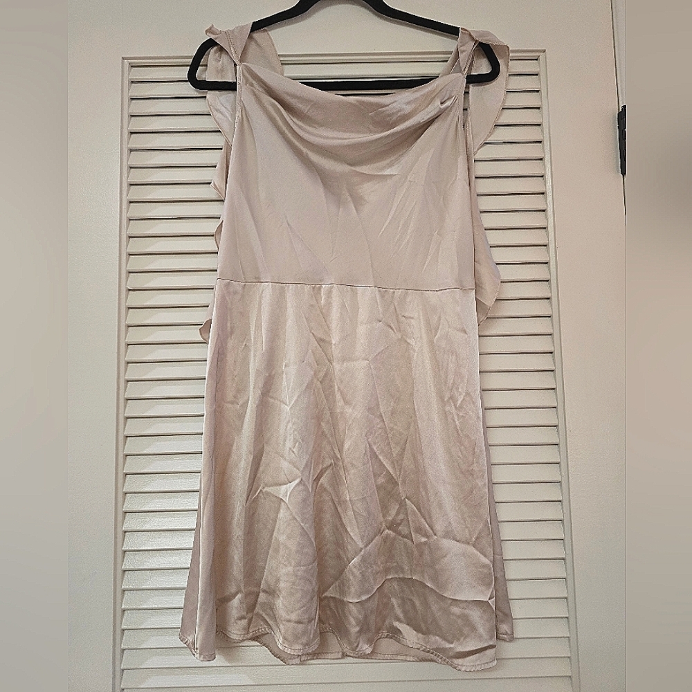 Cider - Satin Sleeveless Lightweight Feminine Ruched Ruffle Hem Mini Dress